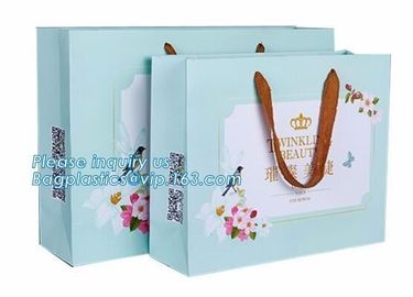 Luxury Customize Black embossed Logo full color Print made by 250gsm C1S Art Gift Shopping Paper Bag With Ribbon Bow Han