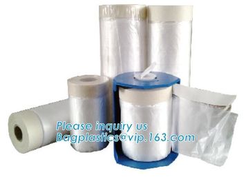 PE protection cover mask film roll with masking tape, Corona treated plastic HDPE taped masking film, Pre-taped plasti