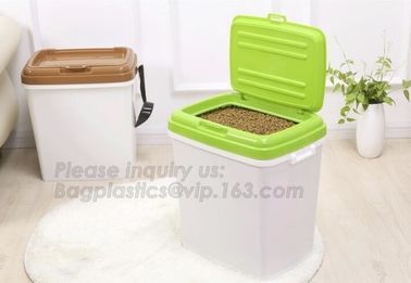 BPA free pet food storage container with wheels, Promotion Plastic Pet Food Storage Container With Bowl container, treat