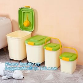 PP plastic type and stocked eco-friendly feature Round pet food container with scoop, Airtight Plastic Pet Dog Food stor