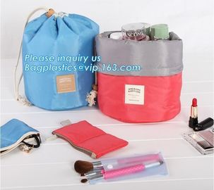waterproof big container cylinder cosmetic make up bag with 3 mini bags, cosmetic bag, make up bag, bagplastics bagease