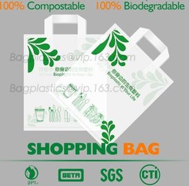 Promotional White EN13432 Certified Compostable shopping bag for supermarket, 100% compostable plastic t-shirt shopping