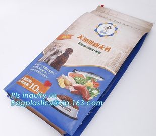 Slider Zipper Flat Bottom Pet Food Bag , 5kg Large Quad Seal Pouch , Plastic Dog Food Packaging, top slider zipper plast