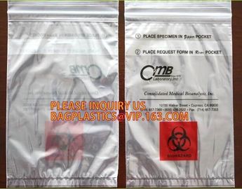 specimen envelopes zip lock bag/plastic medical specimen transport packaging bag for laboratory, package/PE transparent