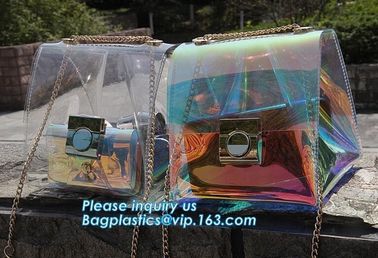 shoulder clear pvc chain hand bag for purses handbags, Metallic Transparent PVC Beach Handbags Shoulder Bags, Chain Cros