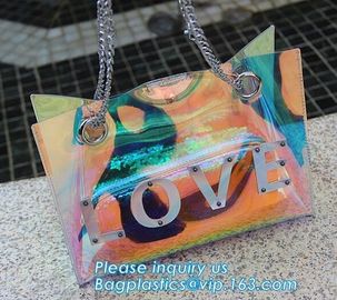 Summer Beach Bag Vinyl PVC Transparent Small Tote Handbags Shopping Shoulder Bags, pvc waterproof shoulder beach bag, pa