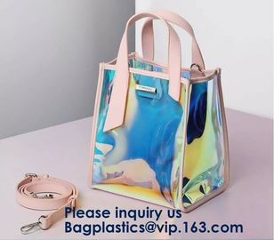 Women Clear Transparent Rainbow Hologram Cosmetic Makeup Travel Wash Clutch Bag,PVC PU Laser Transparent Travel Toiletri