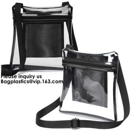 Clear Sling Bag PVC Tote Bag With Interior Mesh Bag And Shoulder Strap,Clear PVC large handbag with small pouch