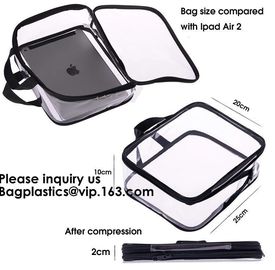 Clear Zipper Bag With Compression Packing Closure,Toiletry Bag With Pink Trim And Zipper Closing PVC zipper pouch bageas