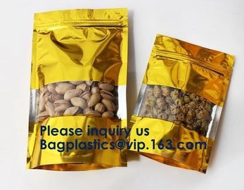 3 Side Seal Metallized Foil Inside Stand Up Zipper Plastic Bags/ Glossy Gold Printing Flat Foil Pouch Bagease Bagplastic