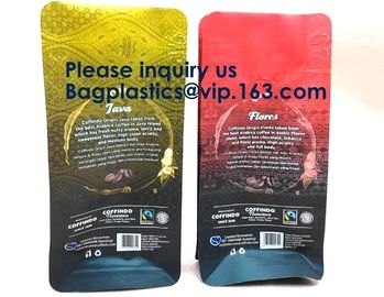 250g Heat Seal Side Gusset Yellow Coffee Pouches Bags With Valve Matte Coating Foil Flat Bottom Pouches Coffee 100g, Box