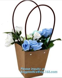 Fashion kraft paper flower carrier paper bag,Customized Pot Plants Kraft Flower Carrier Paper Bag with Grommet Handles