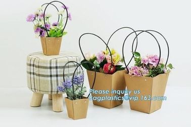 Promotional printing brown paper fresh flower carrier waterproof kraft paper bags with handle,Flower carrier paper bag