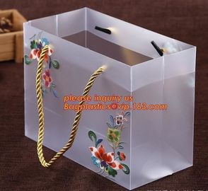 Customized square shape flower pattern long handle PP gift bag,flower vase, disposable flower plastic bag, plastic folda