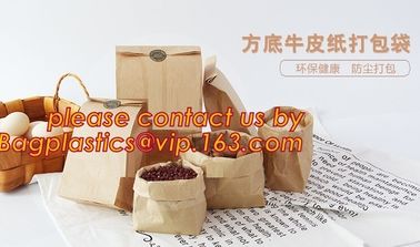 Custom design printed Kraft bread packaging paper bag,wax grease proof square bottom packing french bread white craft pa