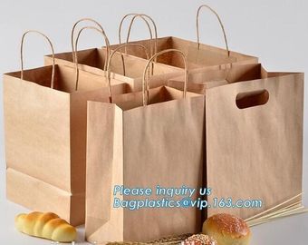 Food Grade Bread Packaging Disposable Kraft Paper Bag,handle Stand up pouch kraft bags zip paper packaging bags for food