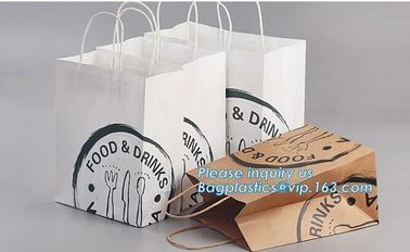 fast food packaging grcoery brown kraft paper shopping carry bags with handles,take away fast food kraft paper bag, bage