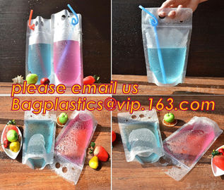 Juice Drink Pouches Heavy Duty Hand-held Reclosable Zipper bags Stand-up Heat-proof Plastic Pouches with straw pouch sac