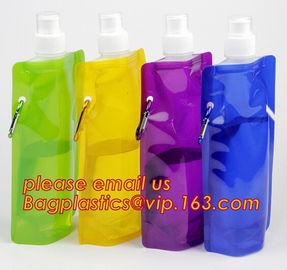 portable foldable water bottle / folding water bag,BPA Free Stand Up Spout Portable Foldable Water Bottle/Bag With Carab