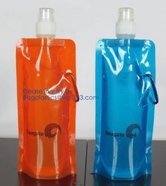 Promotional Customized Foldable Plastic Water Bottle Bag,Fashion bpa free bottle foldable water bag 480ml bagease pack