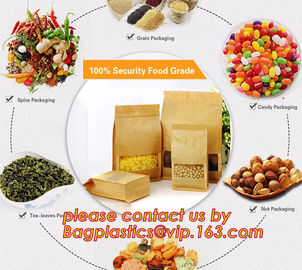 100% Food Grade Customized Recyclable Eco Zipper Eight Side Sealed Biodegradable Paper Bag For Food Packing, Brown kraft