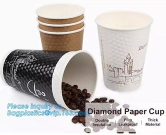 Diamon paper cup, double insulation, film leakproof, thick material,Thick hot drink paper cup 12oz with handle and Doubl