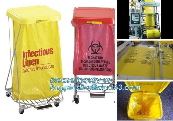 Disposable Hospital Red / Yellow Polyethylene Biohazard Infectious Autoclave Bags, Draw string Biohazard garbage/trash b