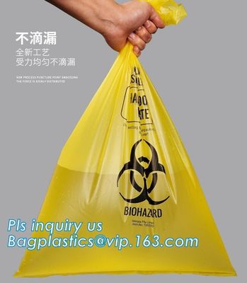 HDPE materials yellow color disposable plastic medical biohazard bag, Autoclavable Polypropylene Bags with Message, pac