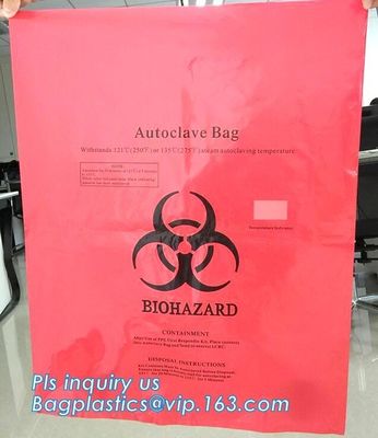 PE plastic Yellow first aid medical waste bag,infectious emergency autoclavable biohazard bag on roll, bagplastics, pac