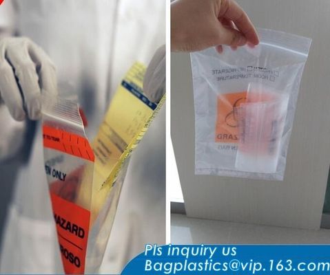 8&quot;*10&quot; BIOHAZARD PRINTED SPECIMEN BAGS with tear off line, 3-wall Biohazard Specimen Bags, Laboratory Specimen Transport