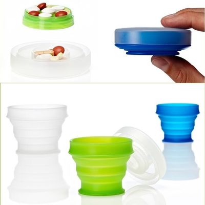 Portable Creative style foldable travel plastic cup with pill case, Random color creative travel cup with pill case for