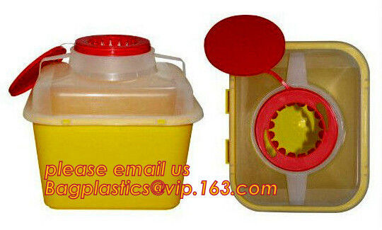 Hospital Medical Waste Box Disposable Plastic Sharp Container,yellow round shape 0.8L 2L 4L 6L bio medical waste bin squ