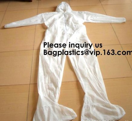 Light Duty Disposable Protective Coveralls Suit Attached Non-Woven Fabric Hood Elastic Wrist Ankles and Waist Serged Sea