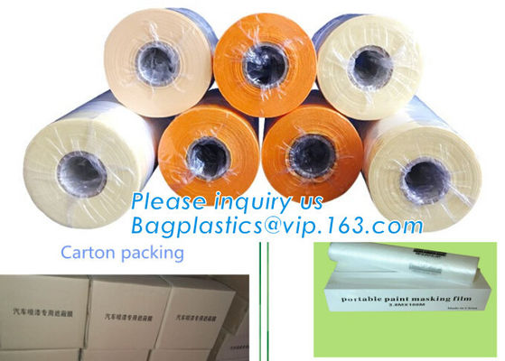 Crepe paper tape masking film, Pre-folded Plastic Film Reel, Pre-taped Plastic bulk roll, hot sale car paint window pr