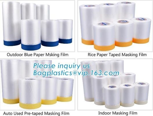 outdoor paper masking film, rice paper taped masking film, auto used pre-taped masking film, indoor masking film, cloth