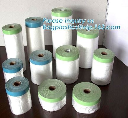 Disposable car protection pre-taped paint plastic masking film, PE material soft hardness protective plastic masking fi