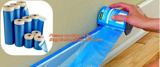 plastic drop cloth, PE drop cloth, plastic masking film, Taped clear HDPE plastic masking film drop film, House Painting