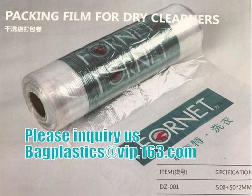 Clear Polythene 21x4x54'',0.8mil Dry Cleaning Bags and Perforated Plastic Bags on Roll with Custom Printing for Laundry