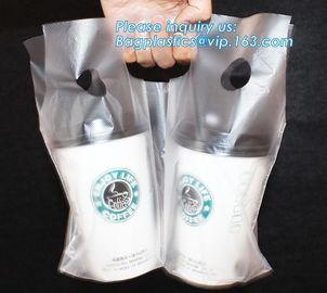 100% Biodegradable Cup bags, HDPE polyethylene plastic coffee juice cups drinking carrier take out bag Tea Cup Tea Holde