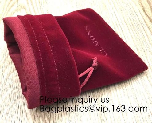 Envelop Red Velvet Christmas Pouch Promotional Red Velvet Packaging Bag For Cosmetic Gift Packaging, For Jewelry, bottle