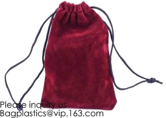 Trim Velvet Cloth Jewelry Pouches/Drawstring Bag Gift Bags,Wine Red, Blue, Red, Pink, Dark Green,Product Gift Bag PACK