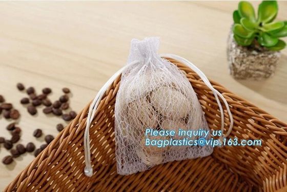 china factory promotional white cotton nylon mesh drawstring raschel bag for dry fruit storage, nylon mesh bags, bagease