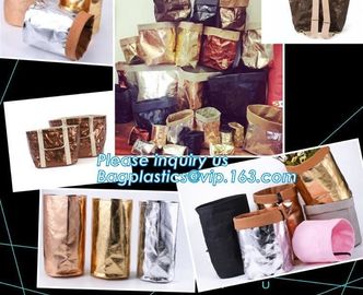 metal snap-fastener washable brown tyvek bag for shopping, Eco recyclable silk screen printing two handled custom tyvek