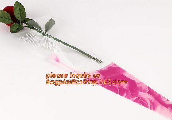 Paper box flower sleeve single rose flower wrapping sleeve,imprineted color high transparence clear flower sleeve PACK