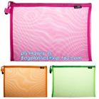 PVC Netting Ziplock Document Bag with Pocket, A4 Size ladies plastic document bag for student, Netting surface PVC pen f