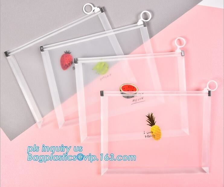 Custom Packaging Clear PVC Jelly Bag with Plastic Slider Ziplock PVC Storage Cosmetics Packing Bag, white logo small pla