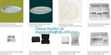 Biodegradable Disposable Trays, corn starch fast food box, Disposable Biodegradable Blister Round Food Tray