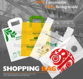 Promotional White EN13432 Certified Compostable shopping bag for supermarket, 100% compostable plastic t-shirt shopping