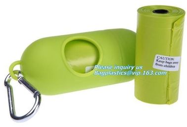 Disposable PE gloves Dog poop picker bags plastic cleaning gloves, bags on roll with dispenser and leash clip