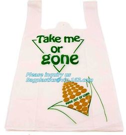 100%Biodegradable and Compostable T-shirt Bags/vest carrier PE plastic bag, vest carrier plastic T-shirt shopping bag